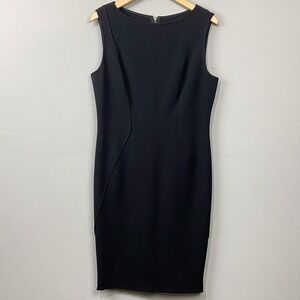 Lela Rose Black Sheath Dress‎ Size L Minimalist Elegant Office Siren Chic Fitted